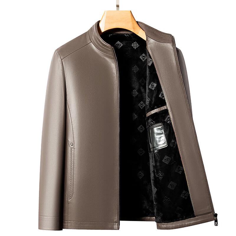 Yalu Herren Slim Fit Stehkragen Gefütterte Lederjacke