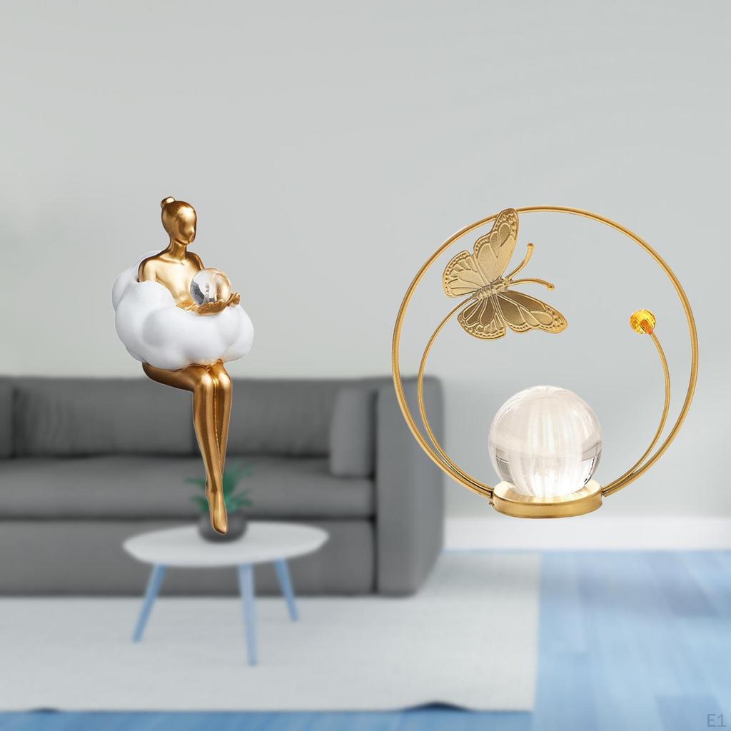 Aesthetic Girl Resin Figurine Abstract Art Sculpture Creative Character Statue Crystal Ball Metal