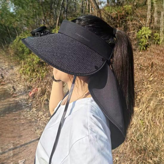 Pălărie cu vizieră de exterior cu ventilator încorporat, bor lat, top gol, pălărie de răcorire cu ventilator alimentat solar și cu încărcare USB pentru exterior, plajă, călătorie