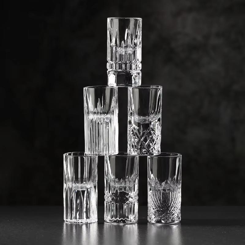 Engraved Diamond Crystal Shot Glass for Whiskey White Wine Carved Bullet Glass Home Household Drinkware
