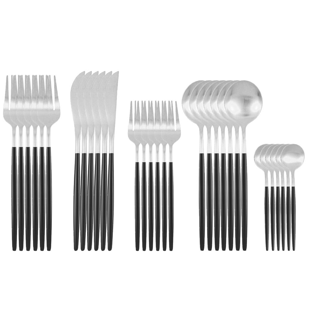 30Pcs Matte Black Gold Stainless Steel Cutlery Set Knife Fork Spoon Silverware Tableware Set Wedding Birthday Dinner Dinnerware
