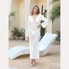 Sexy Women Long Knit Sleeve Bikin Fashion Cover Up Female See-Through Deep V-Neck Hollow-Out Beach Knitwear Backless Dress
