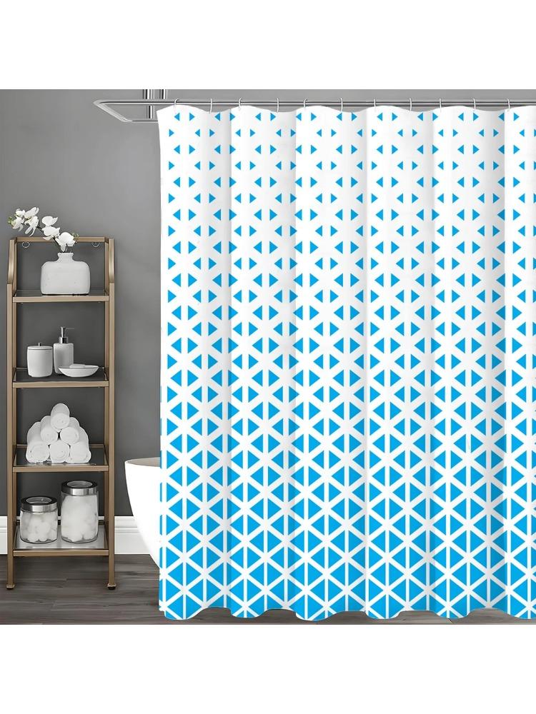 Blue Gradient Geometric Shower Curtain, Bathroom Decorative Shower Curtain, Waterproof Shower Curtain with Hooks