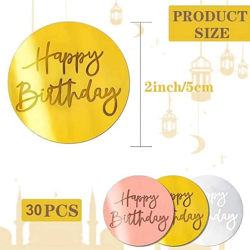 30 Pcs DIY Cupcake Decoration Toppers - Happy Birthday Mirror Acrylic Disc for Birthday Party, Gold+Rose Gold+Silver