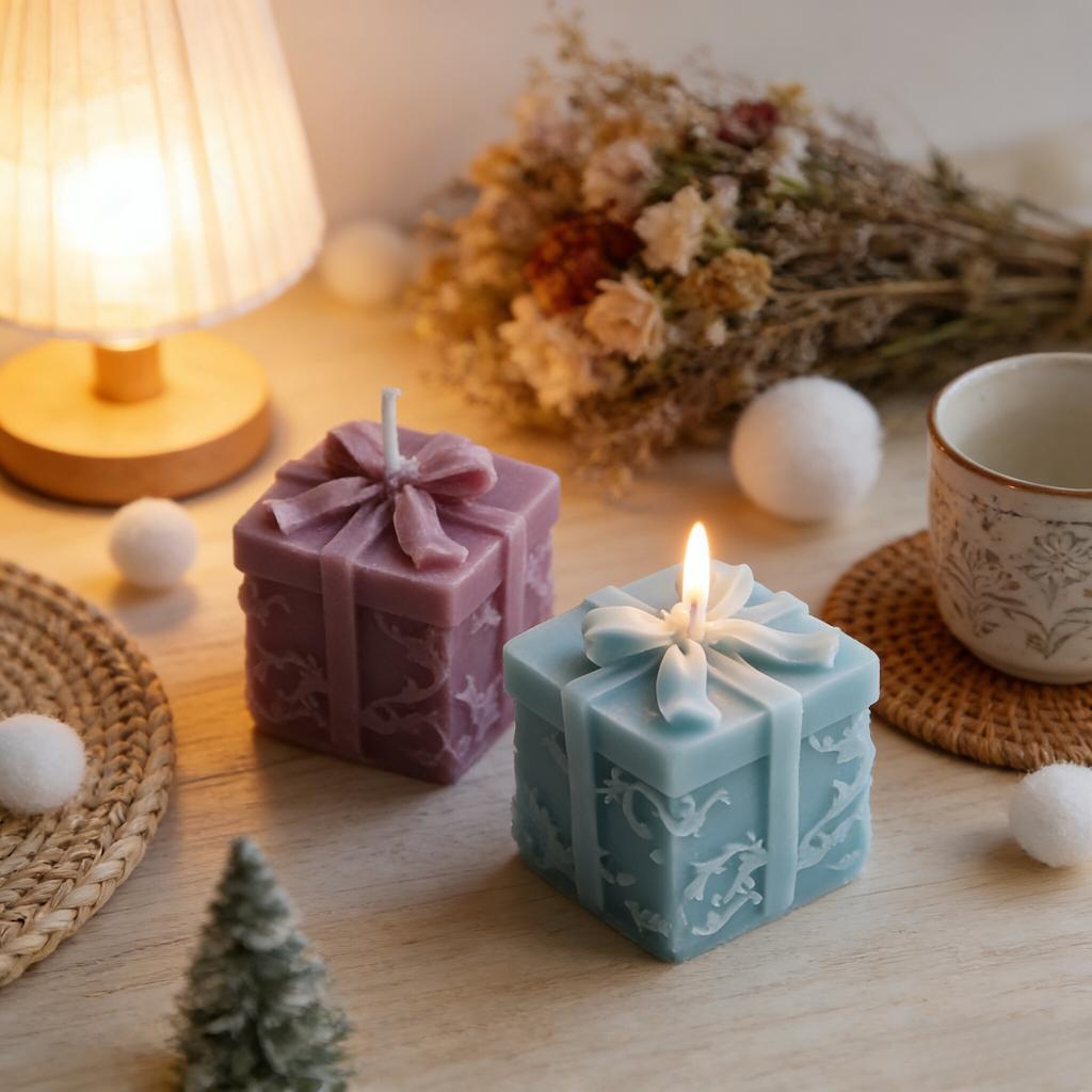 Silicone Mold for Candle Making - Intricate Gift Box Design with Ribbon & Floral Patterns,for Holiday Decorations,Candle Molds
