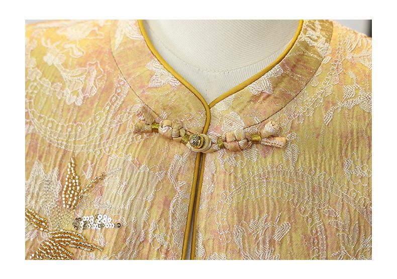 Fashionable Two-Piece Spring Outfit for Moms: Jacquard Satin Vest and National Style Top for Middle-Aged and Elderly Women
