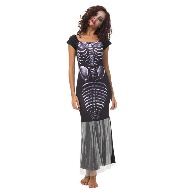 New Halloween new white yarn fishtail dress, witch suit, temperament witch night ghost game suit