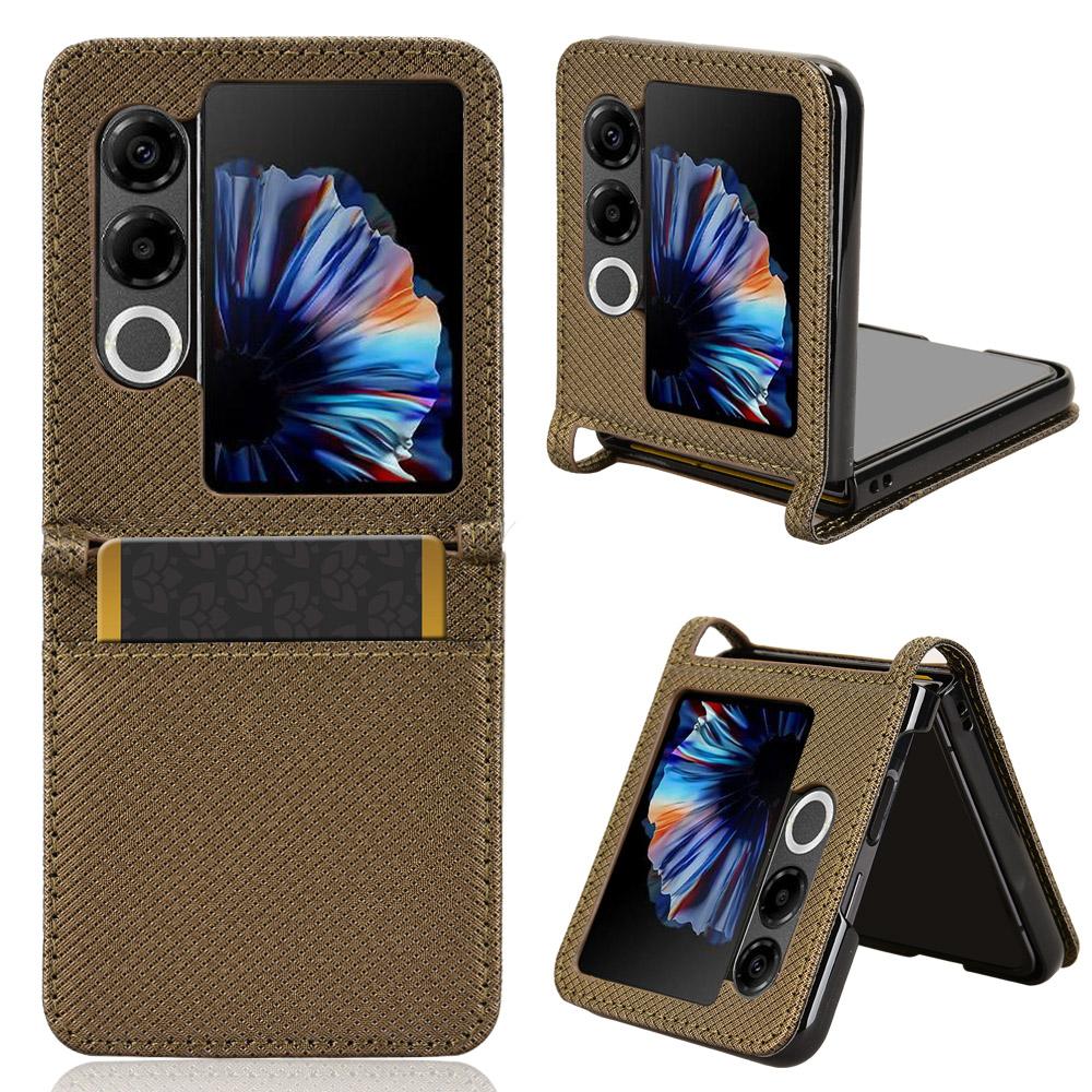 

For ZTE nubia Flip2 5G Leather Wallet Case with Strap Diamond Texture Phone Cover Brown