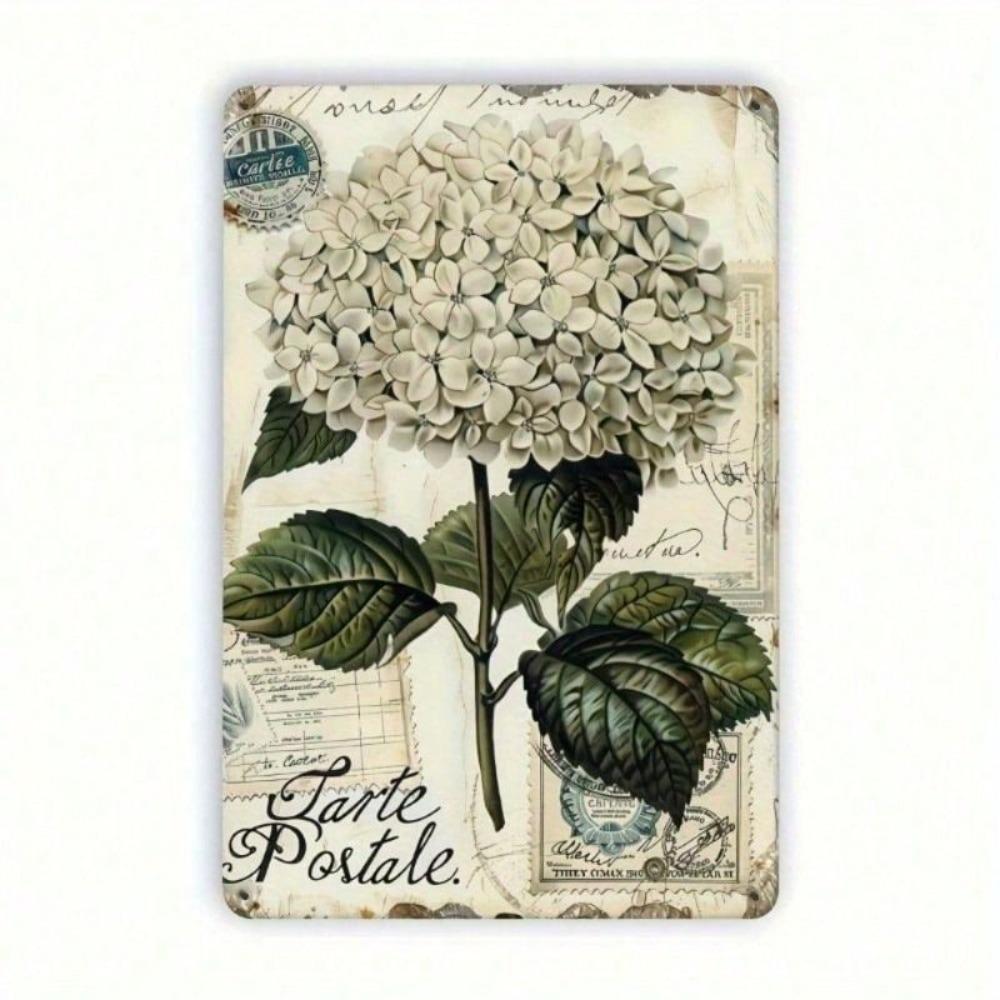 Hydrangea Vintage Metal Poster Wall Art 8x12 Inch Heavy Flower Engraving for Living Room