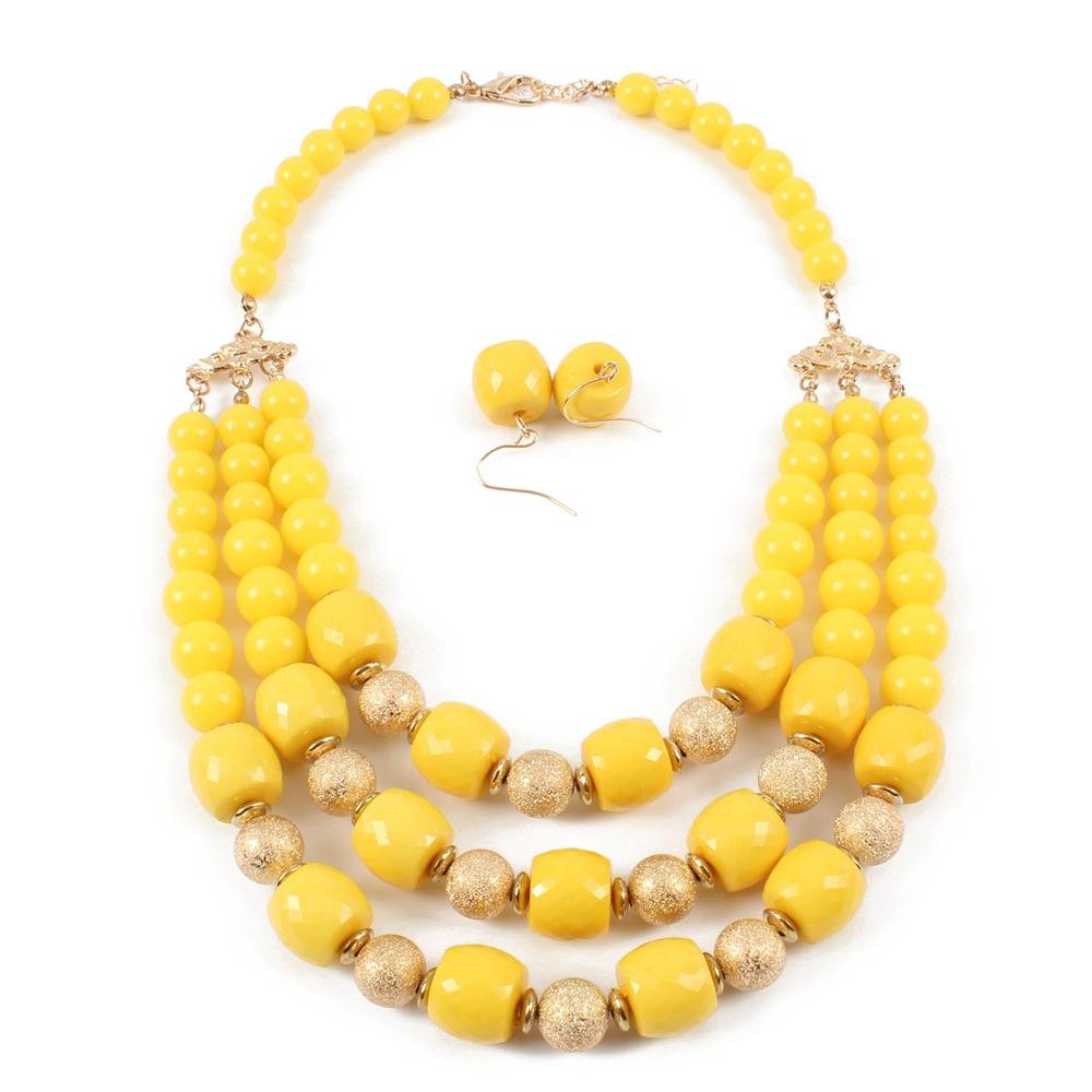 European And American Personalized Earrings Necklace 2-Piece Jewelry, Gold Matte Beads Multi-Layer Beaded Simple And Atmospheric Versatile Necklace