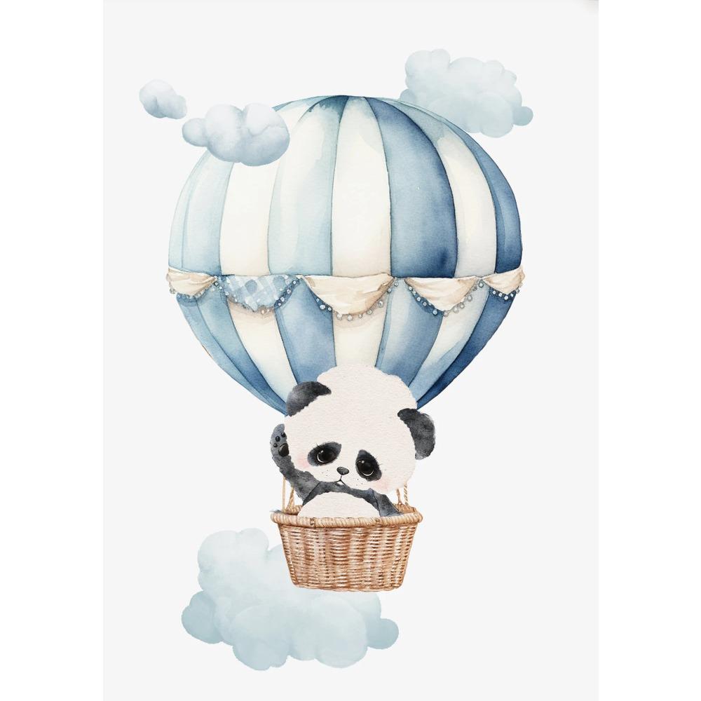 Monkey Lion Poster and Print Canvas Painting Wall Art Picture for Kids Room Nursery Decor Watercolor Hot Air Balloon Animal