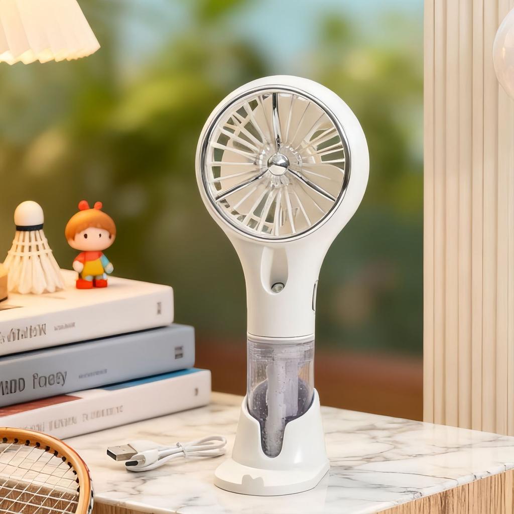 Creative New Model Handheld with Base Spray Electric Fan for Outdoor Travel, Sun Protection, Hydration, and Infinitely Adjustable Speed.