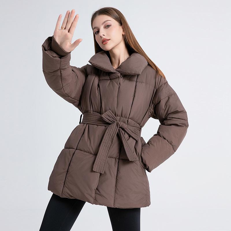 

Cotton Jacket 2025 Winter New Loose Casual Warm Stand Up Collar Belt Cotton Jacket XXL темно-коричневого