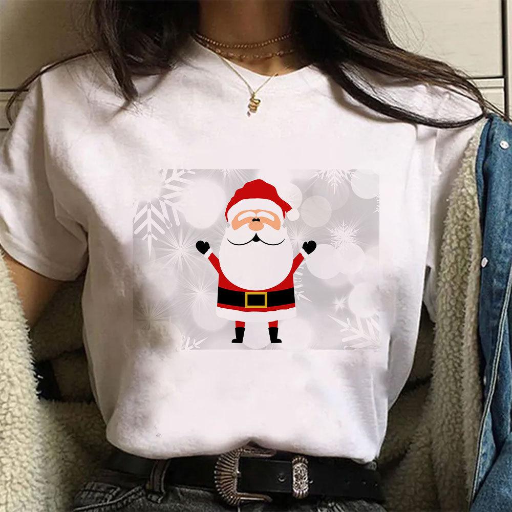 Women Vintage Santa Claus Beer Merry Christmas Print T‑Shirt Short Sleeve Round Neck Holiday Graphic Casual Ladies Tee Tops