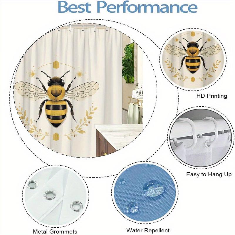 Playful Bees & Blooms Shower Curtain - Yellow Flowers & Green Leaves, Polyester, 12 Hooks, 70.8X70.8 Inches, Washable