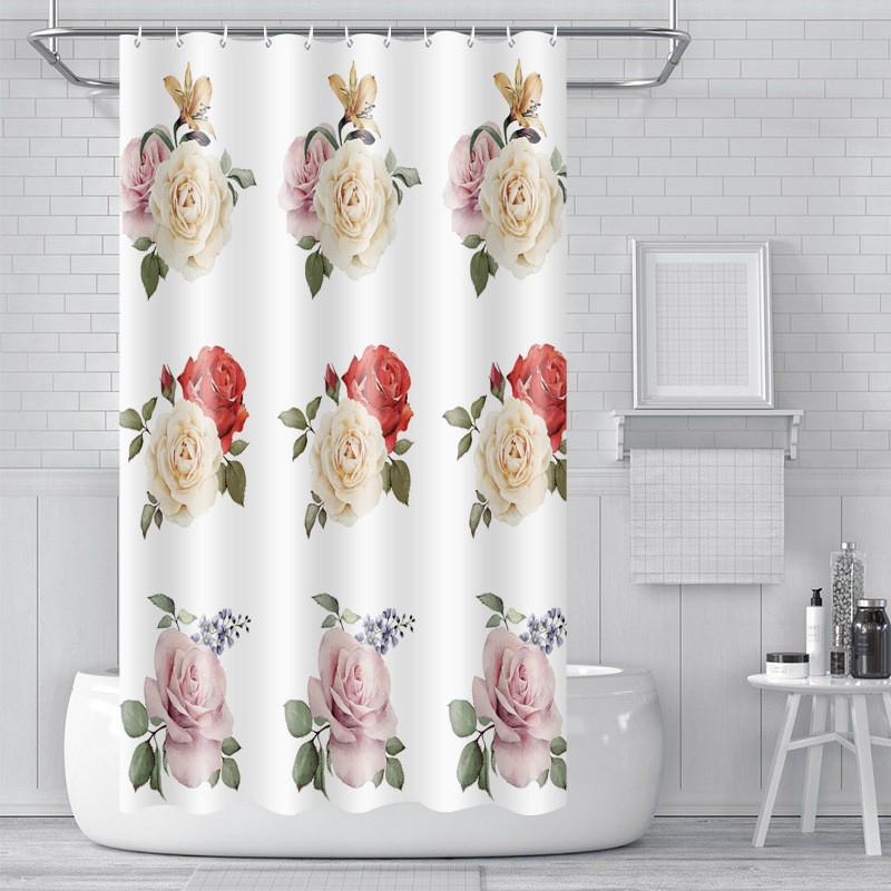 3D Printed PEVA Shower Curtain with Hooks – Thick, Waterproof, Mildew-Resistant Bathroom Partition