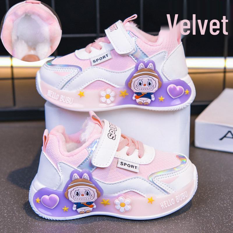 Kinder-Fleece-gefütterte Cartoon-Sportschuhe – Weiche Sohle, Bequeme Lauflernschuhe für Kleinkinder, Niedliche Freizeit-Sneaker für Mädchen.