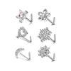 6Pcs 20G Stainless Steel L Shaped Nose Rings Hypoallergenic Flower Heart Star Nose Studs Piercing Jewelry Gift for Women