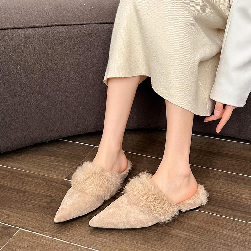 Fashion Aphixta New Warm Winter Slippers Suede Pointed Toe Slipper Low Heel Furry Shoes Indoor Hair Slides zapatos de mujer pantunflas