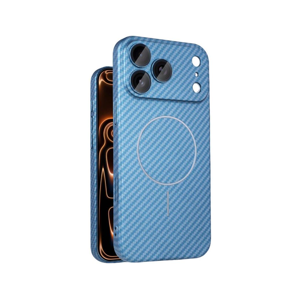 Apple 17 Pro Max Carbon Fiber Magnetic Phone Case with Lens Film for iPhone 15/14