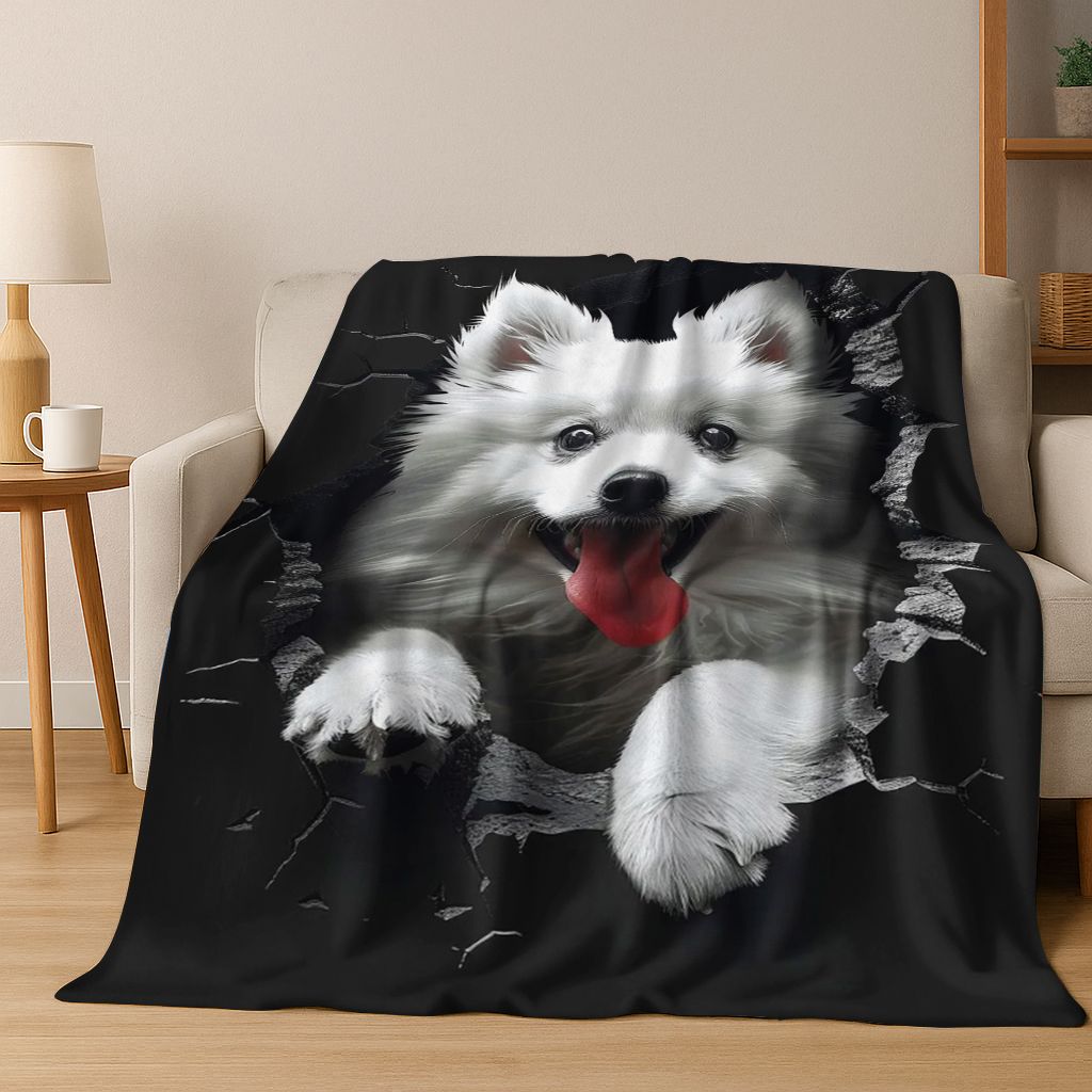 3D Illusion durchbrechende Wand Hund Welpe Niedliche Flanelldecke, Gemütliche Weiche Überwurfdecke für Zuhause Schlafzimmer Bett Sofa Picknick Abdeckung Geschenk Kind