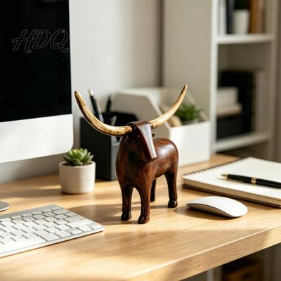 Rustic Longhorn Bull Ornament Vintage Sculpture Farmhouse Animal Figurine Western Style Decor Decorative Statue for Shelf Mantel Living Room