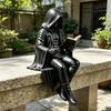 Yousheng Gothic Dark Fantasy Figure, Reading Hooded Grim Reaper Statue, Halloween Resin Sitting Skeleton Figurine for Bookshelf Home