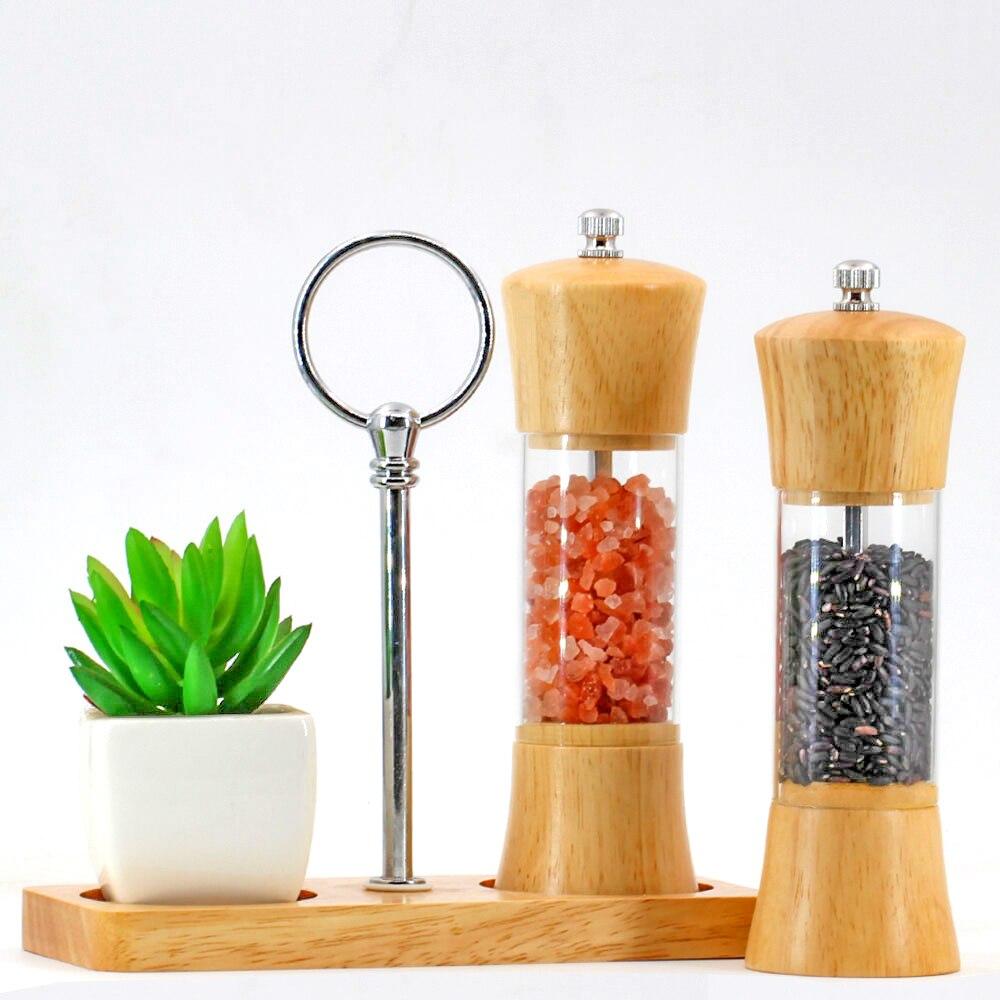 6 inch Wood Acrylic Spice Pepper Mill Adjustable Ceramic Grinder Home Kitchen Tools Cooking