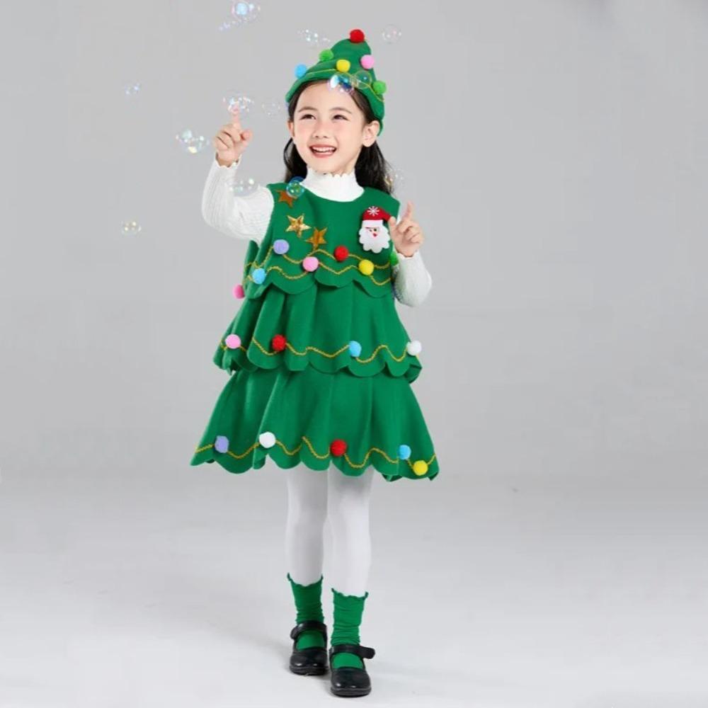 with Hat Christmas Tree Costume Decor Cosplay Performance Clothes Green Xmas Clothes  Kids Adults