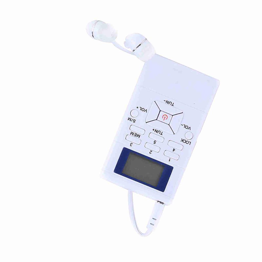 Mini Portable LCD FM Radio Digital Signal Processing Wireless Receiver With Earphone White
