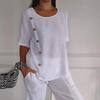 2024 Women's Summer Cotton Linen Single-Breasted Top - Casual European and American Style Shirt