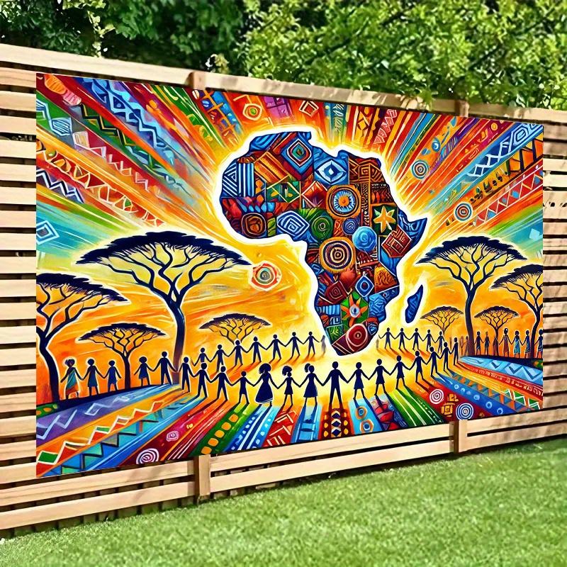 African Cultural Unity Photography Background Cloth - Vibrant African Map and Tribal Pattern Design 47.2x31.5inch/120*80cm