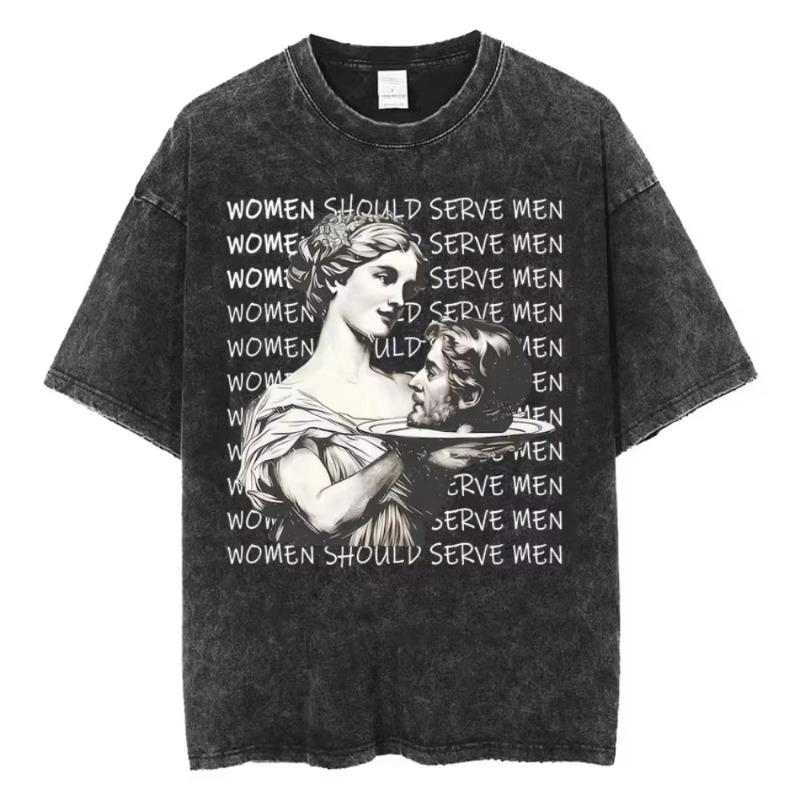 Vintage Spierane Mężczyźni Kobiety Urodzili Się Służyć Mężczyznom Feministyczny Śmieszny Mem Koszulka Styl Rzymski 90s Koszulki Artystyczne Koszulki Unisex