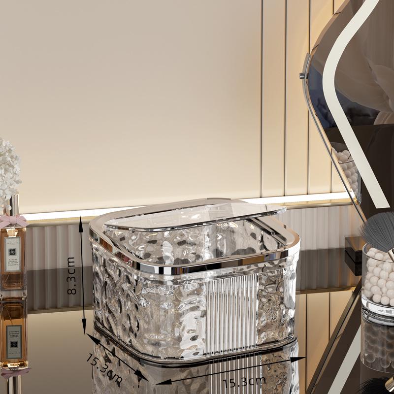 Elegancki kosz na śmieci na biurko z wzorem fali wodnej i podnoszoną pokrywą - Idealny do salonu