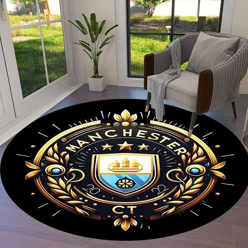 Manchester City F Round Area Rug,Carpet Rug for Living Room Bedroom Sofa Playroom Decor,Non-slip Floor Mat