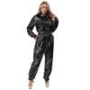 Damski Błyszczący Kombinezon Body Metaliczny Kombinezon Długi Rękaw Kołnierzyk Klapowy Wysoka Talia Kostium na Imprezę Halloweenową
