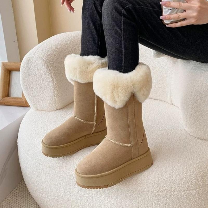 Fashion Winter Half High Chunky Women's Snow Boots Round Toe Plush Ladies Shoes 2025 Novelty Comfortable and Elegant Fashion Chic Boot