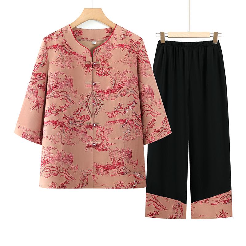 

Elegant Spring Suit: Fashionable Two-Piece Set for Middle-Aged and Elderly Women 4XL (67.5-72.5 kg) червоний