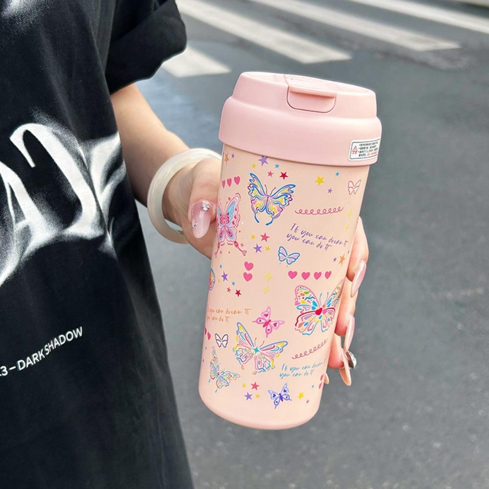 Kawaii 550ML Flask Tumbler Stainless Steel with Tea Strainer Water Cup Butterfly Vacuum Insulateds Cup