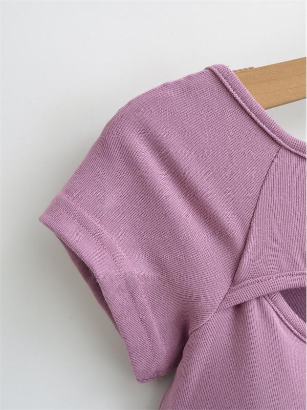 Chic One-Shoulder Hollow Short-Sleeve Women's Slim-Fit T-Shirt