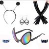 Kit Accessori Cosplay Alieno da Donna, Cerchietto Antenna Alieno, Occhiali Olografici, Orecchini e Guanti per Festa a Tema Spazio di Halloween