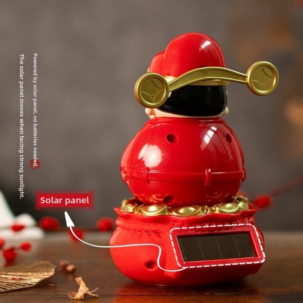 Chinese Style Solar Caishen Sculpture Auto Shaking Nodding Lucky Wealth Statue Gift Giving