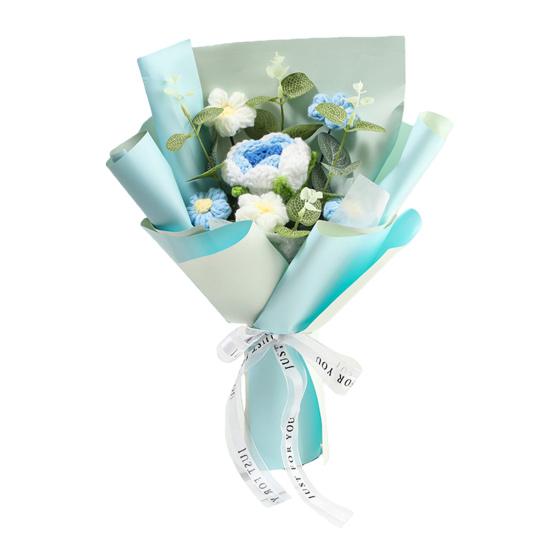 Crochet Flower Bouquet Handmade Completed Knitted Rose Puff Flowers for Valentine's Day Mother's Day