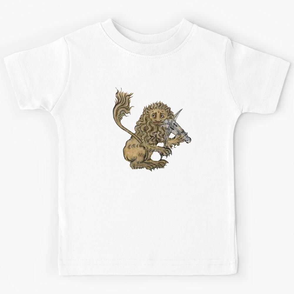 Medieval Lion Playing Music - Middle Ages Art Kids T-Shirt 130