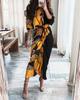Wish summer long sleeve button short sleeve print dress long dress elegant