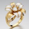 Aesthetic Inlaid White CZ Enamel Flower Women's Ring Trendy Gold Color Hand Carving Daily Wear Party Jewelry Anniversary Gift