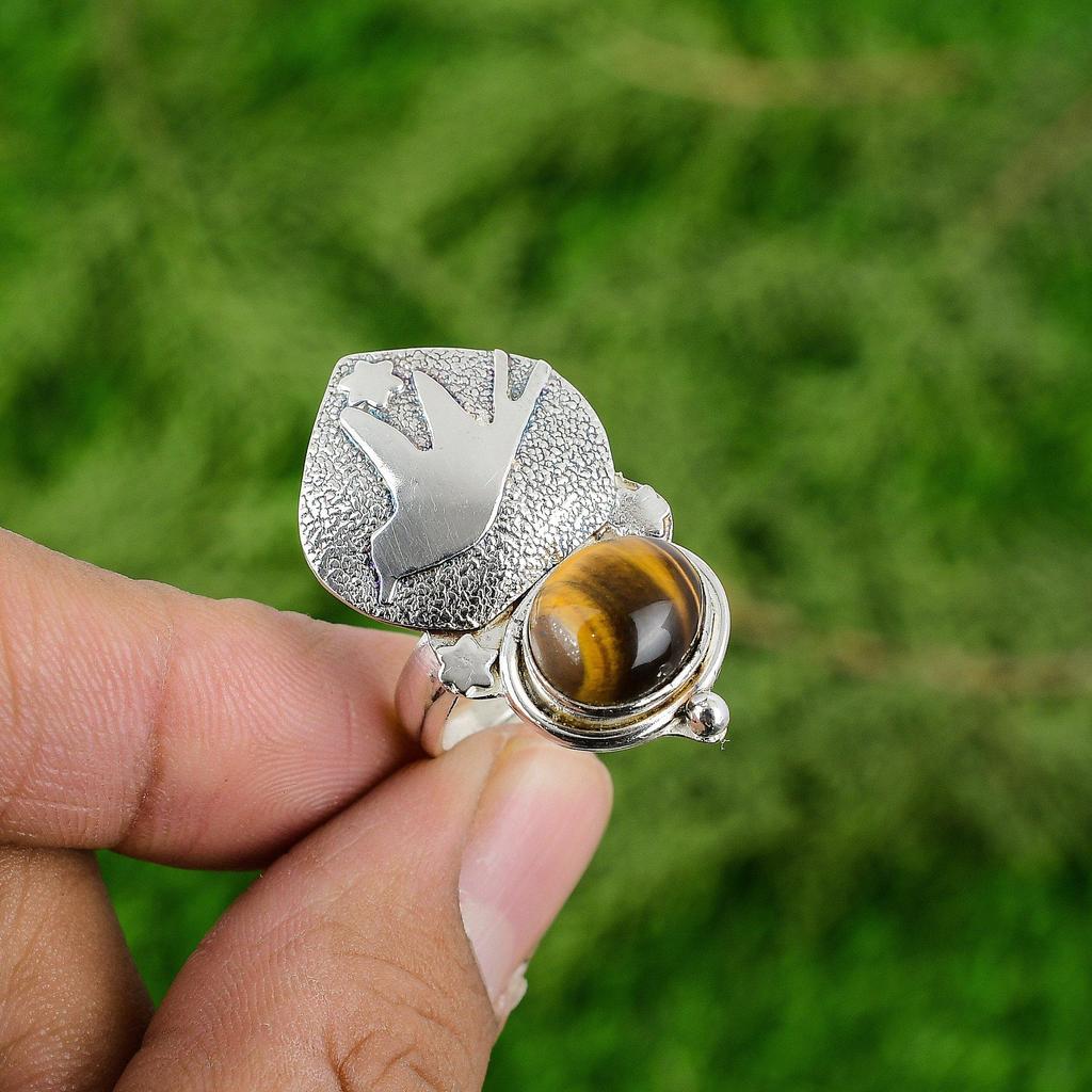 Womens day Sale 925 Silver Tigers Eye Stone Bird Sacral Chakra New Ring Jewelry