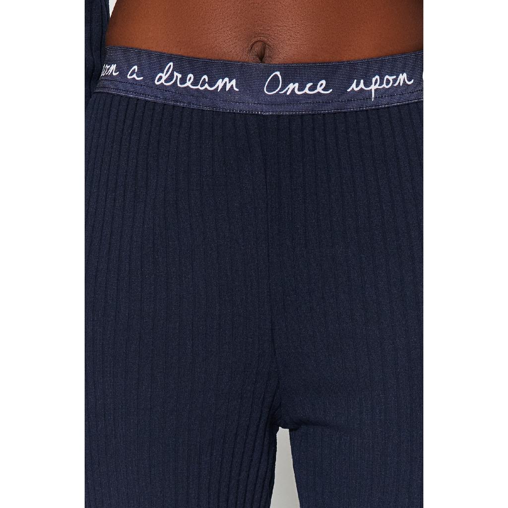 Set pijama tricotată cu snur cu cauciuc albastru bleumarin Thmaw21pt0269