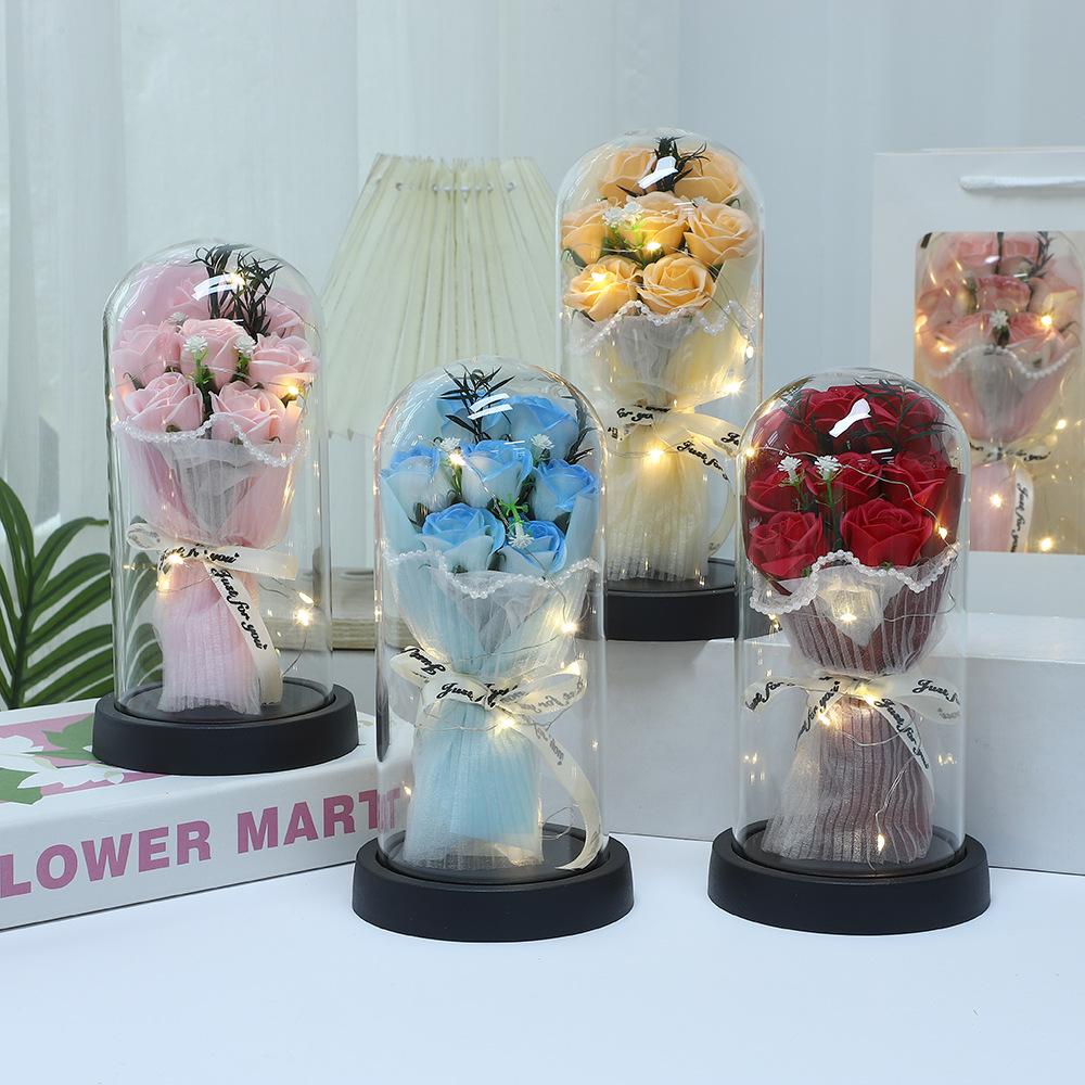 Eternal flower rose soap bouquet practical luminous ornament birthday gift acrylic cover Valentine's Day for boyfriend and girlfriend