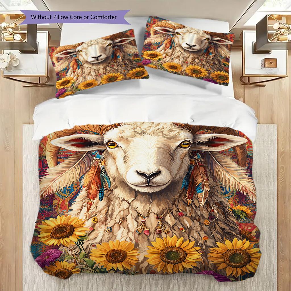 Sheep Pattern Bedding Quilt Set Quilt Cover Pillowcase Home Decoration Birthday Gift (1 * duvet cover + 2 * pillowcase, without core)